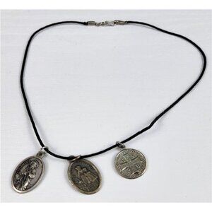 Vintage Italy Christian Medals Necklace St Benedict St James Our Lady Carey